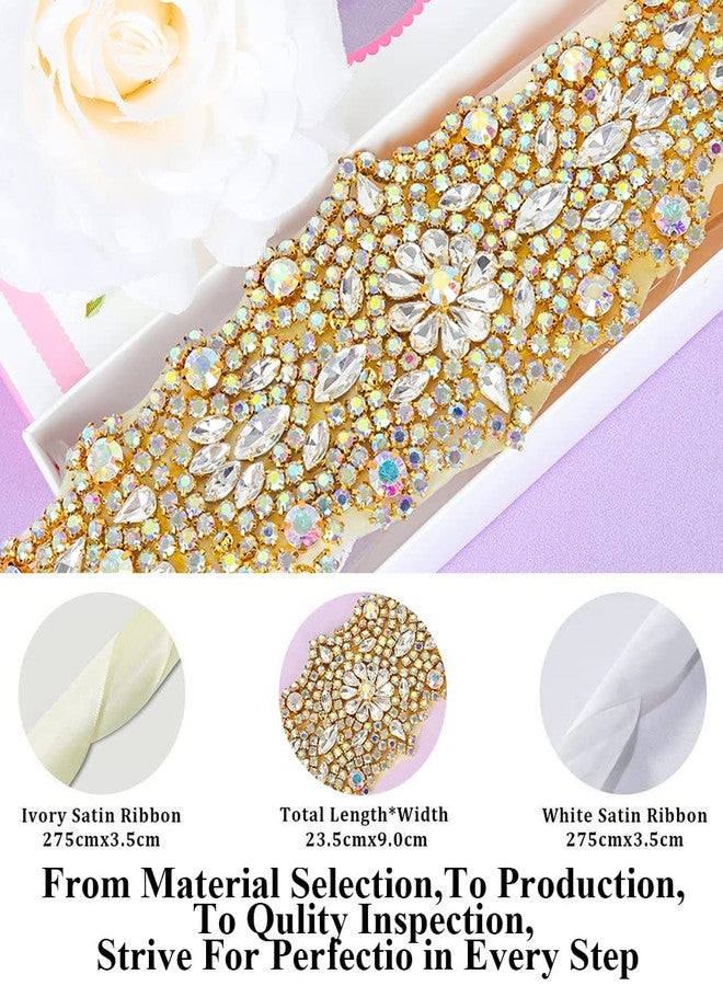 Pardecor Rhinestone Applique Wedding Bridal Sash Belt Dress Belt Sashes For Wedding Dress Crystal (124 AB Gold) - Image 4